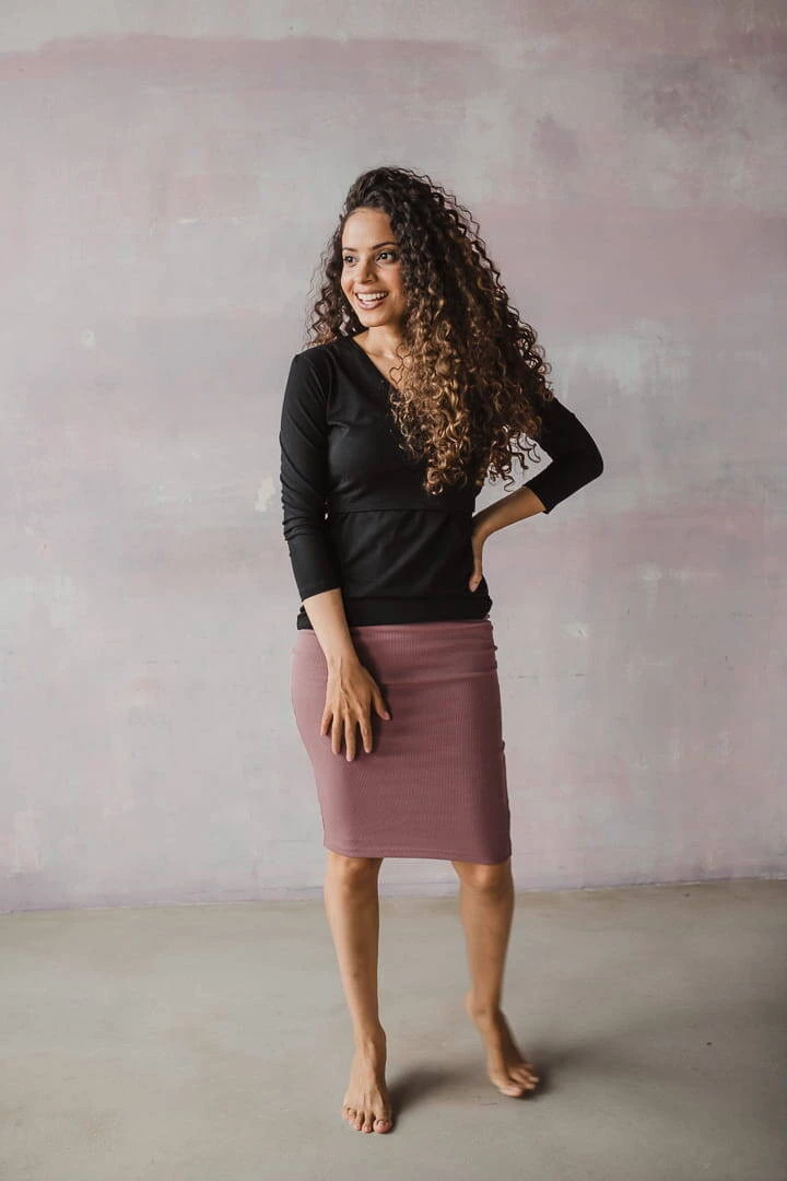 Spódnica ciążowa Tummy z dzianiny w prążki rose brown