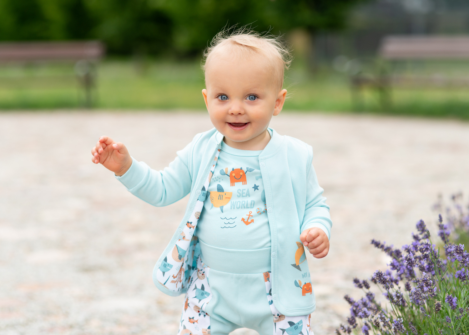 Spodnie niemowlęce Morskie Zwierzątka z bawełny organicznej dla chłopca