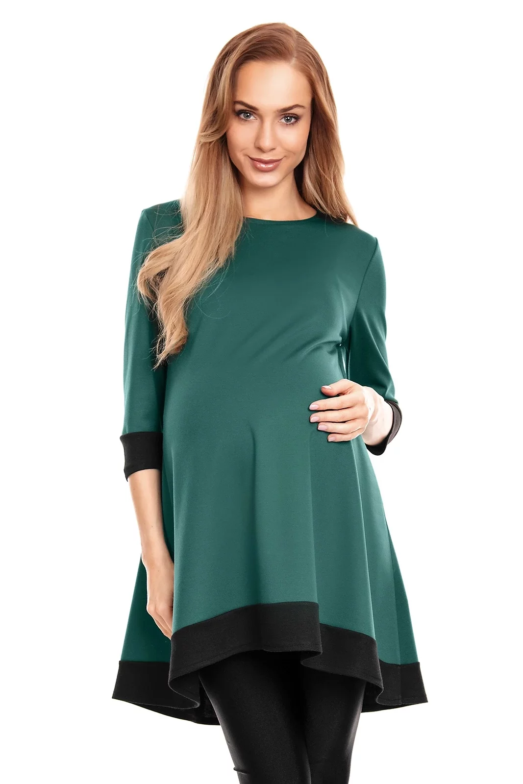 SUKIENKA TUNIKA ASYMETRYCZNA Z LAMPASEM BUTELKOWA ZIELEŃ