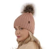 Czapka zimowa damska, różowa, z wełną merino Texa