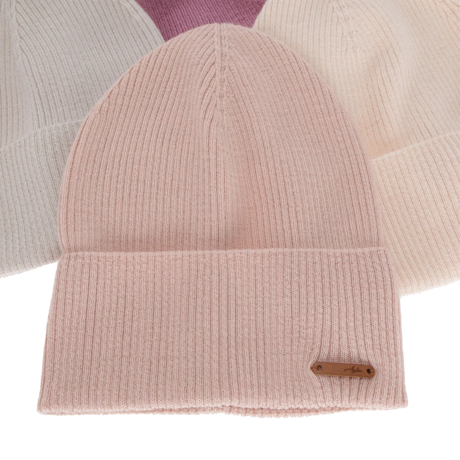 Czapka jesienna, zimowa damska, jasnoróżowa, 100% wełniana merino, Flerra