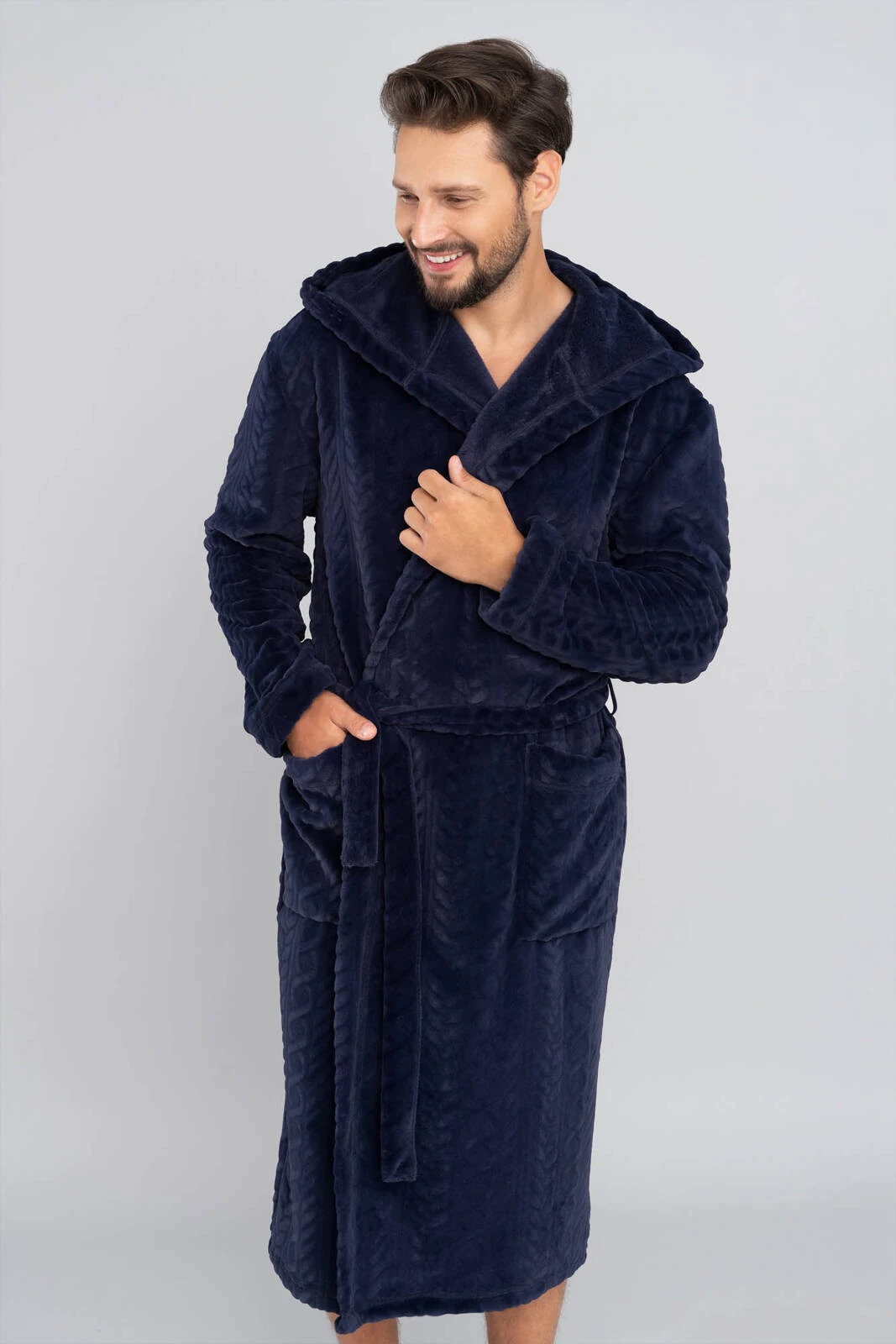 Zygmunt szlafrok męski długi rękaw granatowy