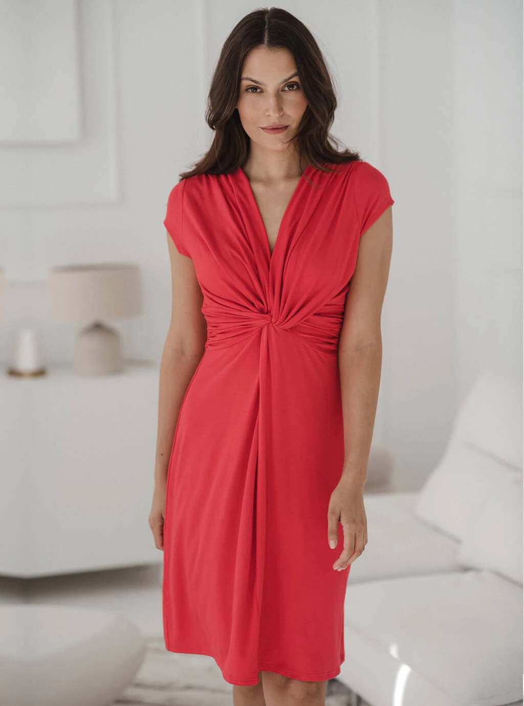 Sukienka ciążowa i do karmienia Loop krótki rękaw koralowa