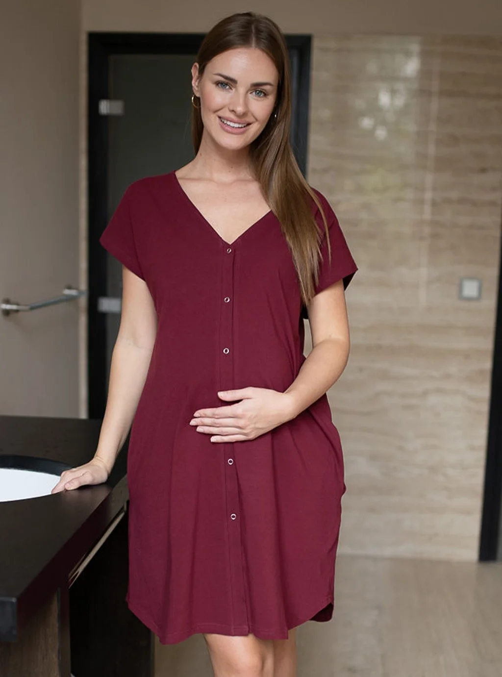 Koszula na napy do porodu i karmienia Born of Love bordowa