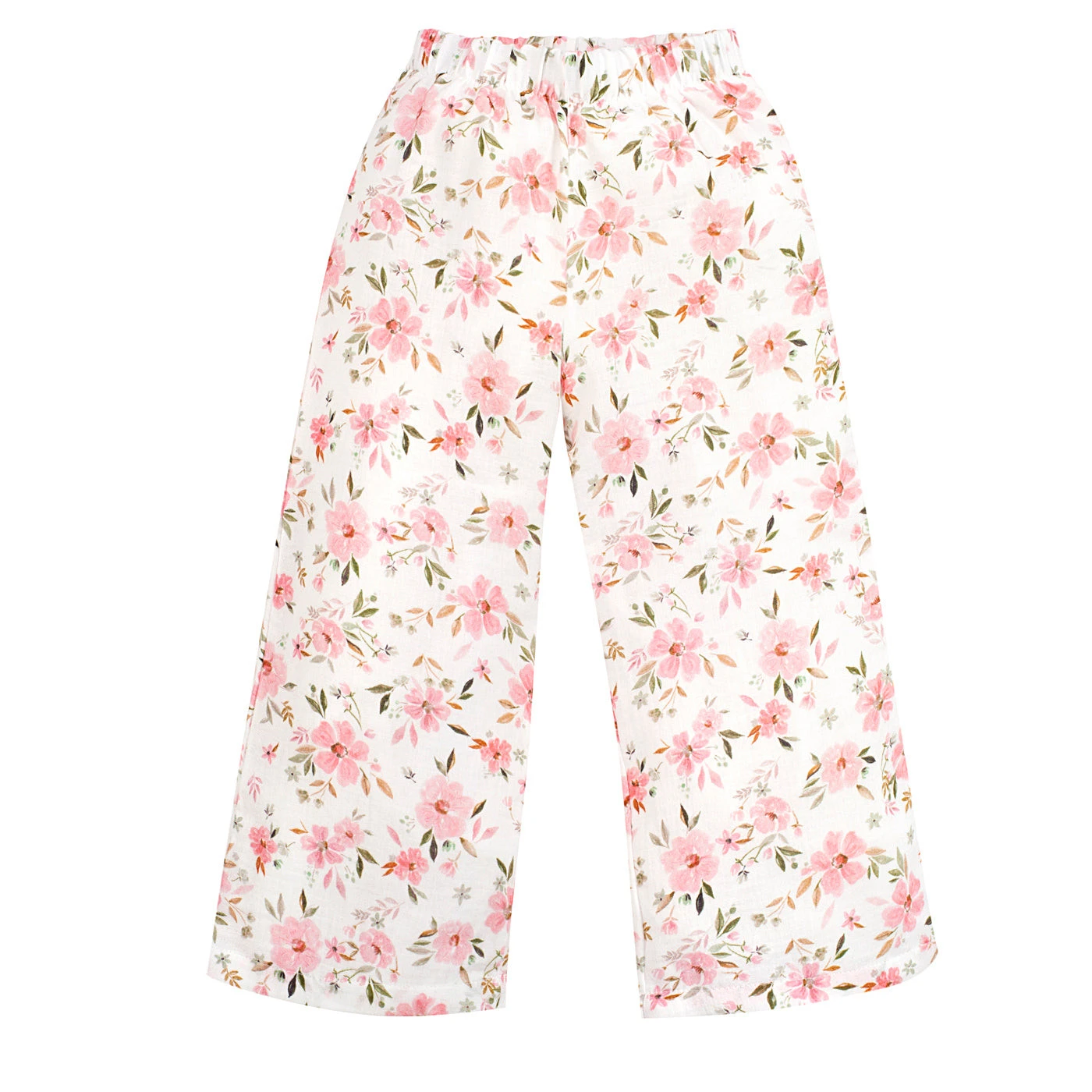 Spodnie kuloty muslin FLOWERS écru,kwiaty