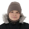 Czapka i komin dla chłopca, zimowy komplet, 100% wełniany merino, z podszyciem z wełny merino, brązowy Harbin