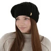 Beret damski zimowy, czarny, z wełną merino Senja