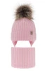 Czapka i komin dla dziewczynki zimowy komplet, różowy, 100% wełniany merino, wiązany Junika