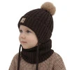Czapka i komin dla chłopca, zimowy komplet, brązowy, 100% wełniany merino, podszyty bawełną, wiązany Virano