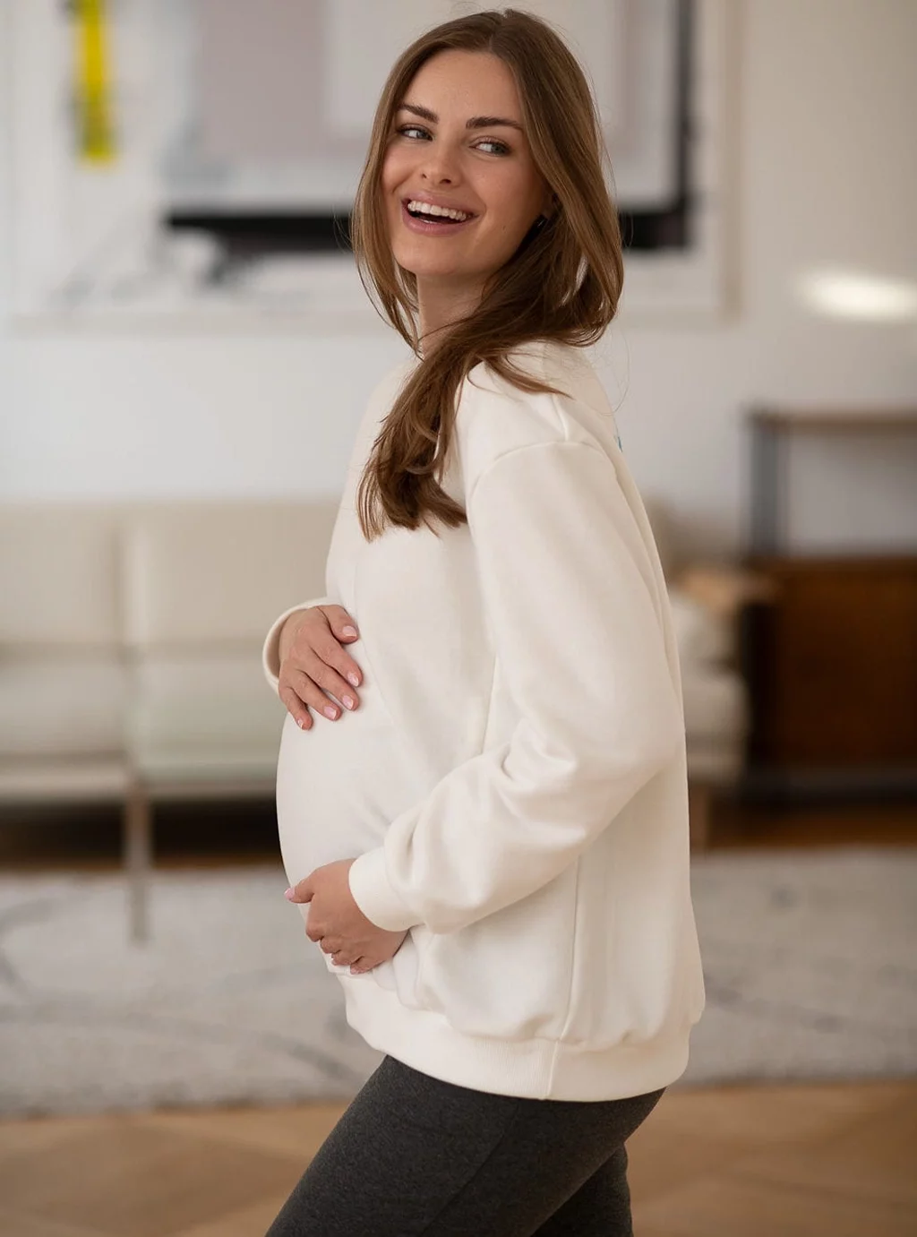 Bluza ciążowa i do karmienia oversize Milk It Easy! śmietankowa z printem