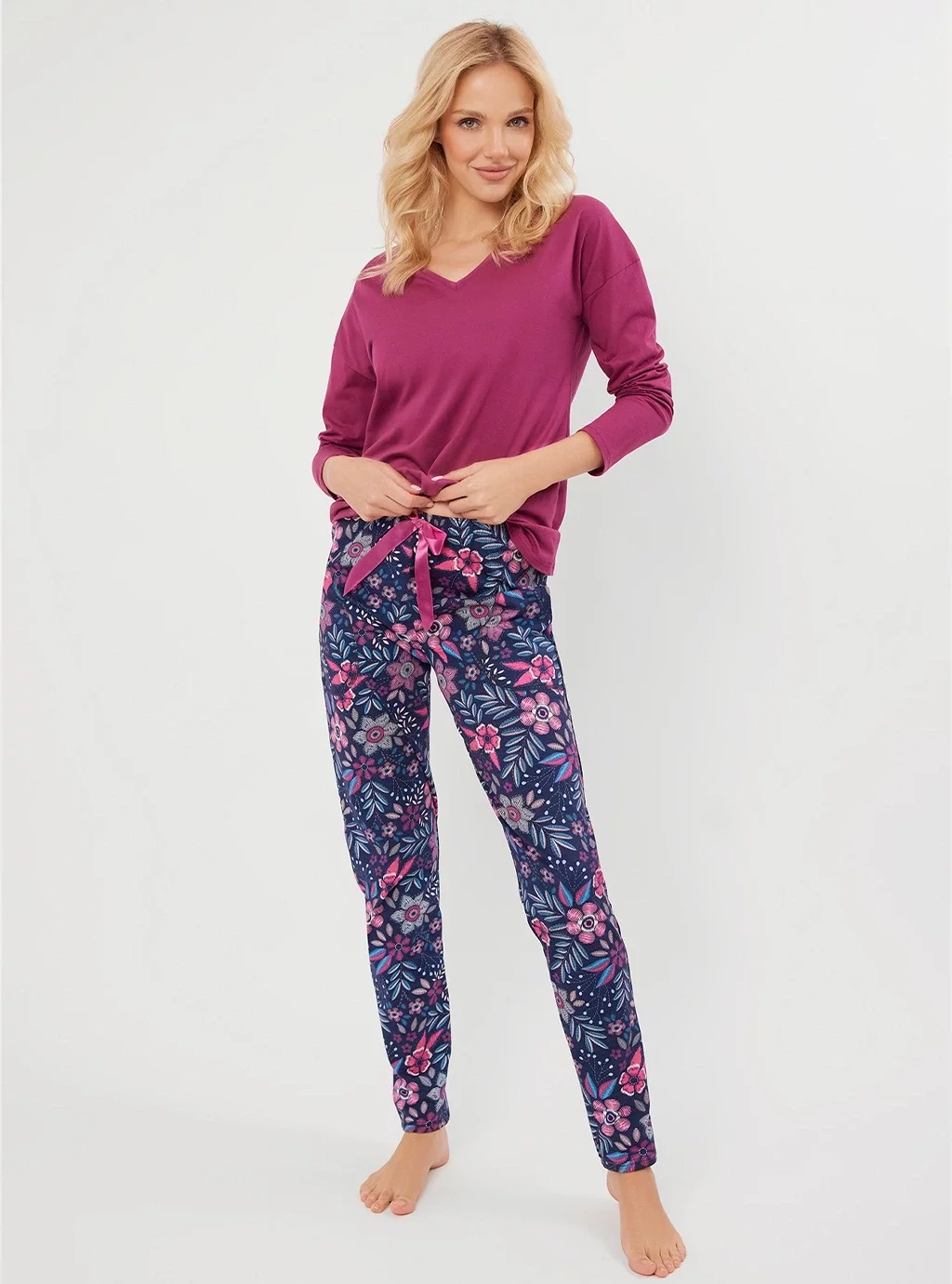 Folk piżama damska długi rękaw - jeżyna