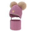 Czapka i komin dla dziewczynki, zimowy komplet, fioletowy, 100% wełniany merino, podszyty polarem wełnianym, Ronia