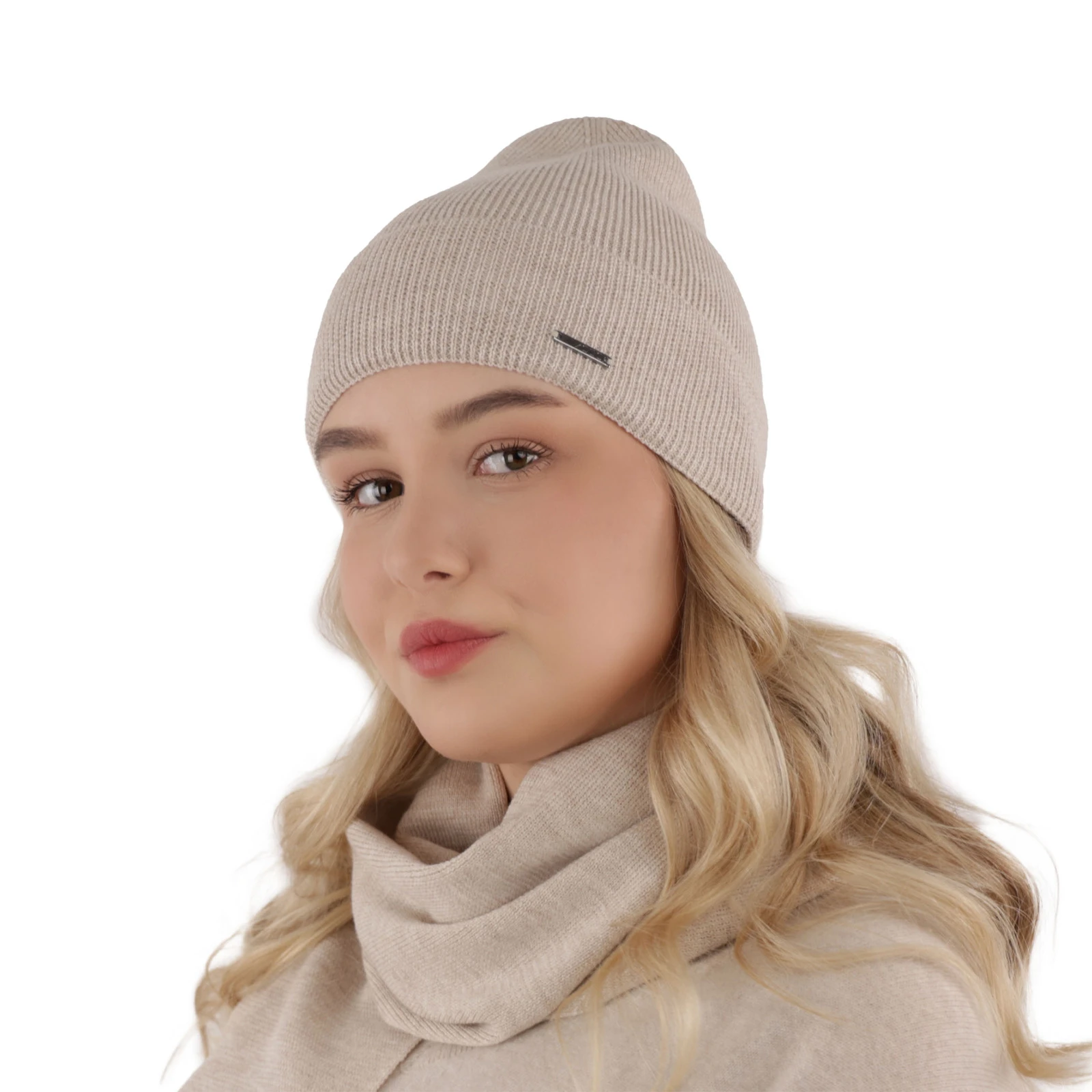 Czapka i szalik damski, zimowy komplet, szary, 100% wełniany merino Melpomena