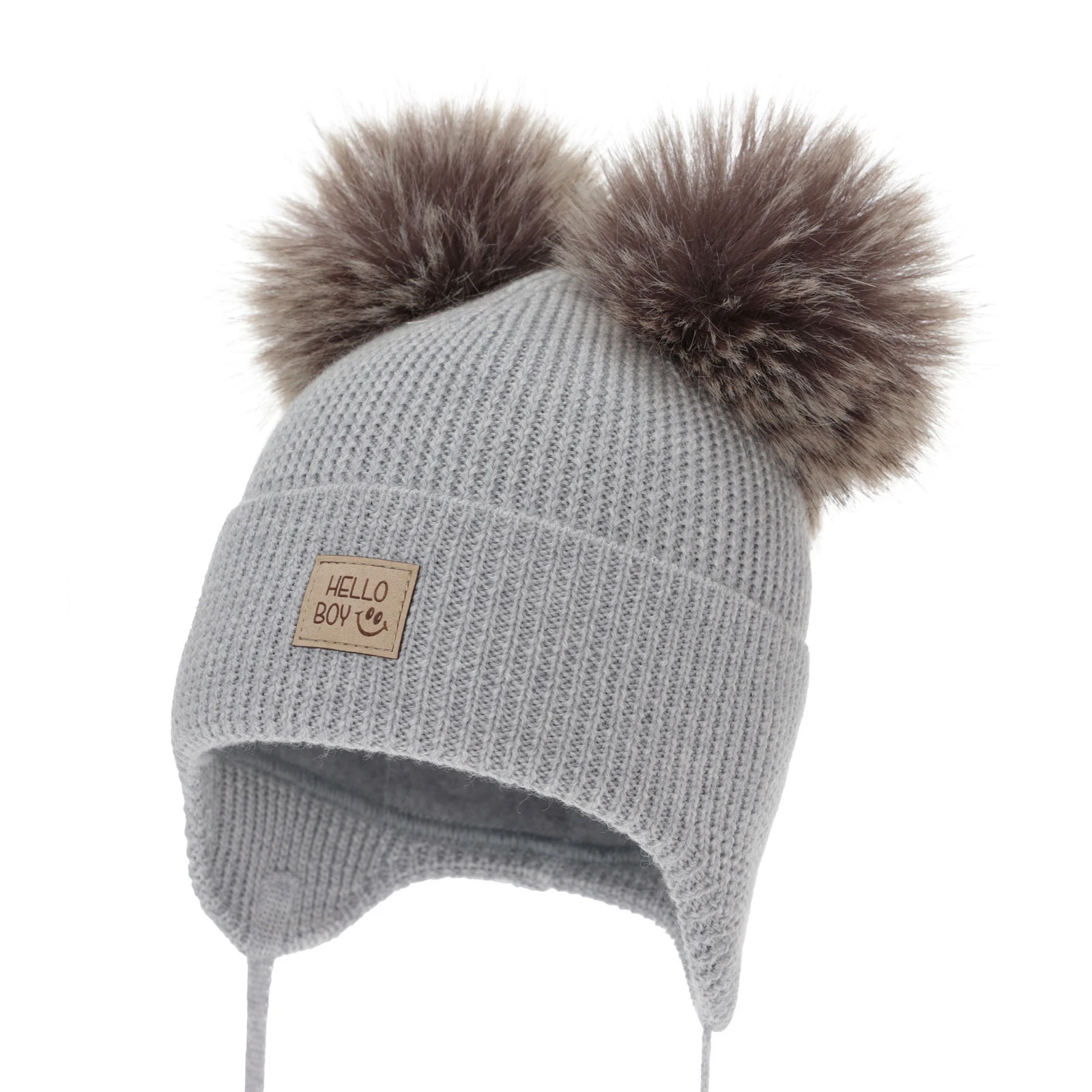 Czapka zimowa dla chłopca, szara, 100% wełniana merino, podszyta wełnianym polarem, Tambor