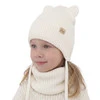 Czapka i komin dla dziewczynki zimowy komplet, kremowy, 100% wełniany merino, podszyty bawełną, Frosta