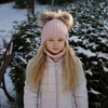 Czapka i komin dla dziewczynki zimowy komplet, jasnoszary, z dwoma pomponami, wiązany Telisa