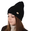 Czapka damska zimowa, wiosenna, czarna, 100% wełniana merino, Sophie