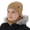 Czapka i komin podszyty bawełną dla chłopca zimowy komplet, camel, z wełną merino, Colton