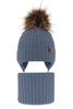 Czapka i komin dla chłopca zimowy komplet, jasnoniebieski, wiązany, 100% wełniany merino Juno