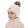 Czapka i komin dla dziewczynki zimowy komplet, jasnoróżowy, 100% wełniany merino, podszyty bawełną, Senira