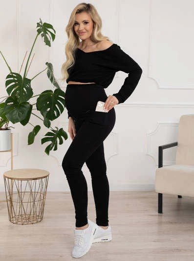 Legginsy ciążowe z kieszeniami Skyler - czarne