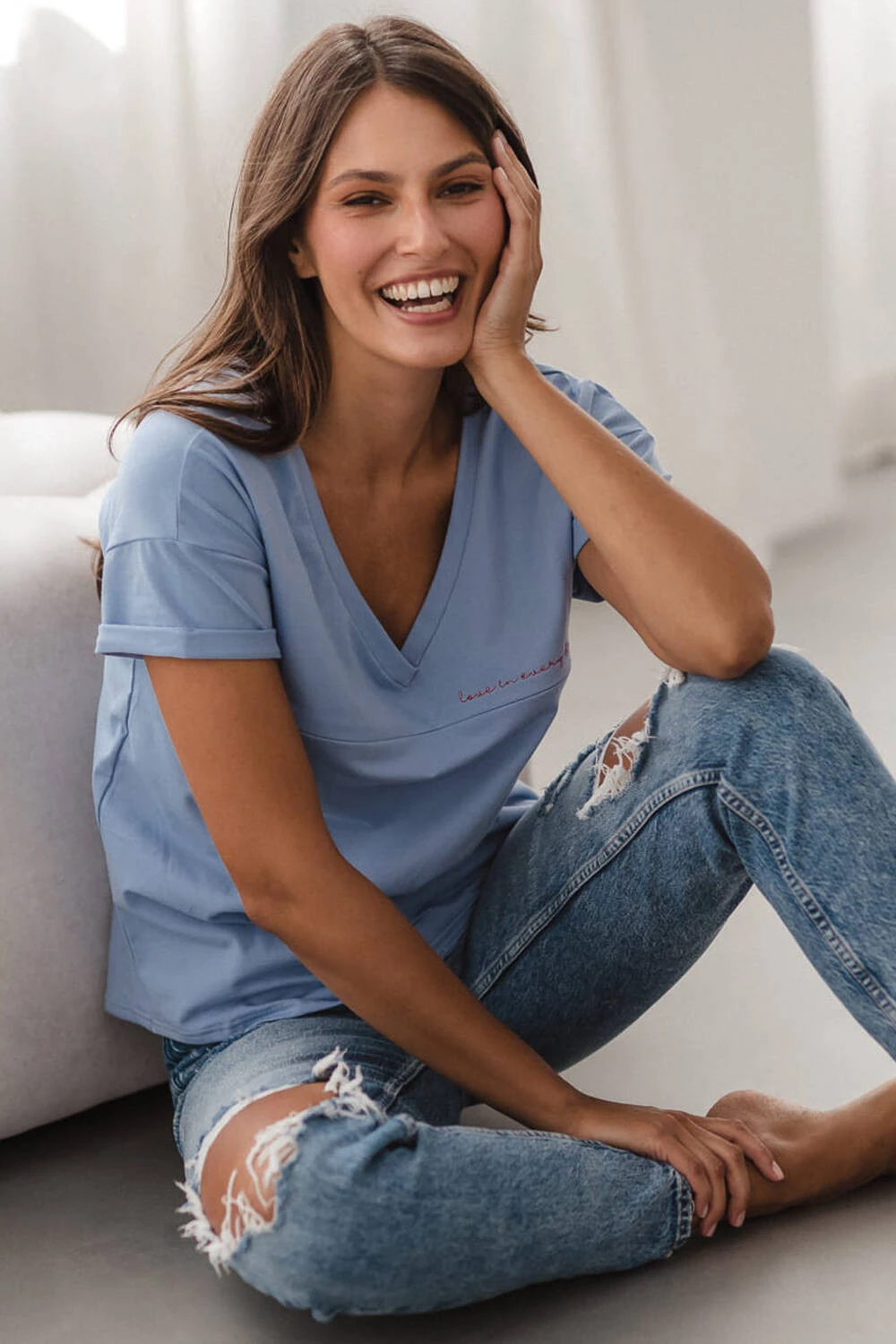 Bluzka ciążowa i do karmienia M-Shirt V-neck błękitna