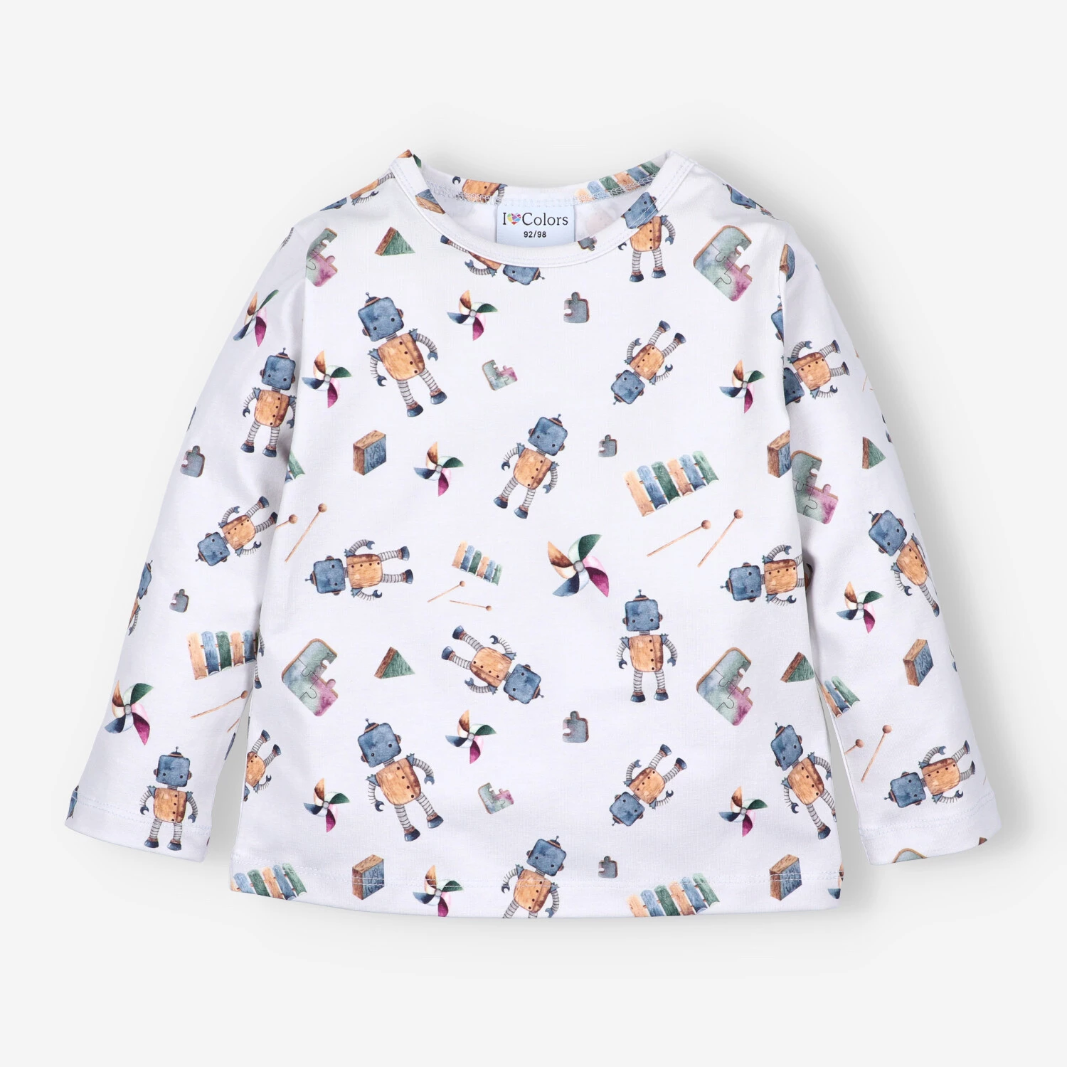 Bluzka Chłopięca Z Długim Rękawem Roboty Biała