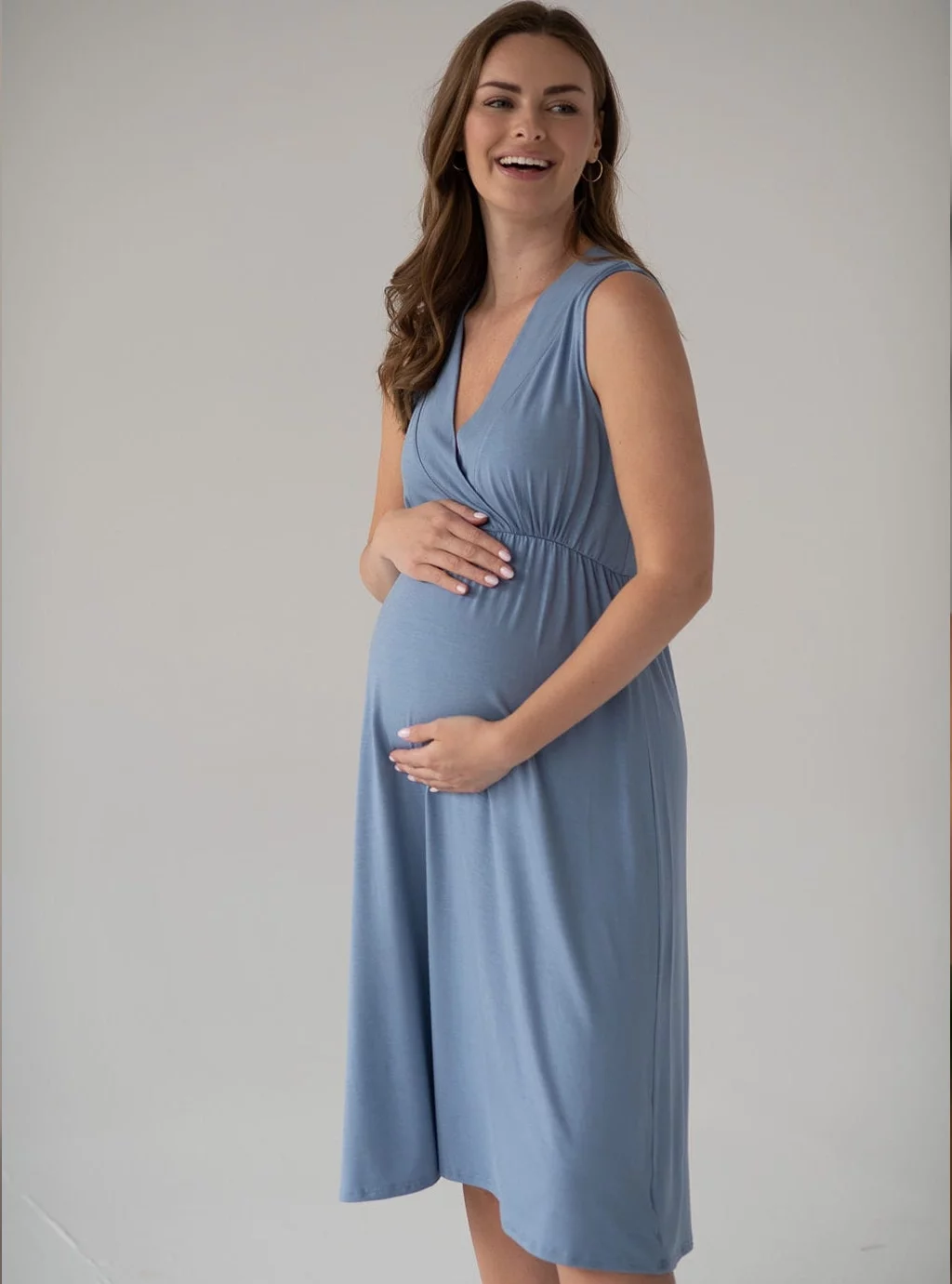 Koszula nocna ciążowa i do karmienia z bambusa Star Light błękitna