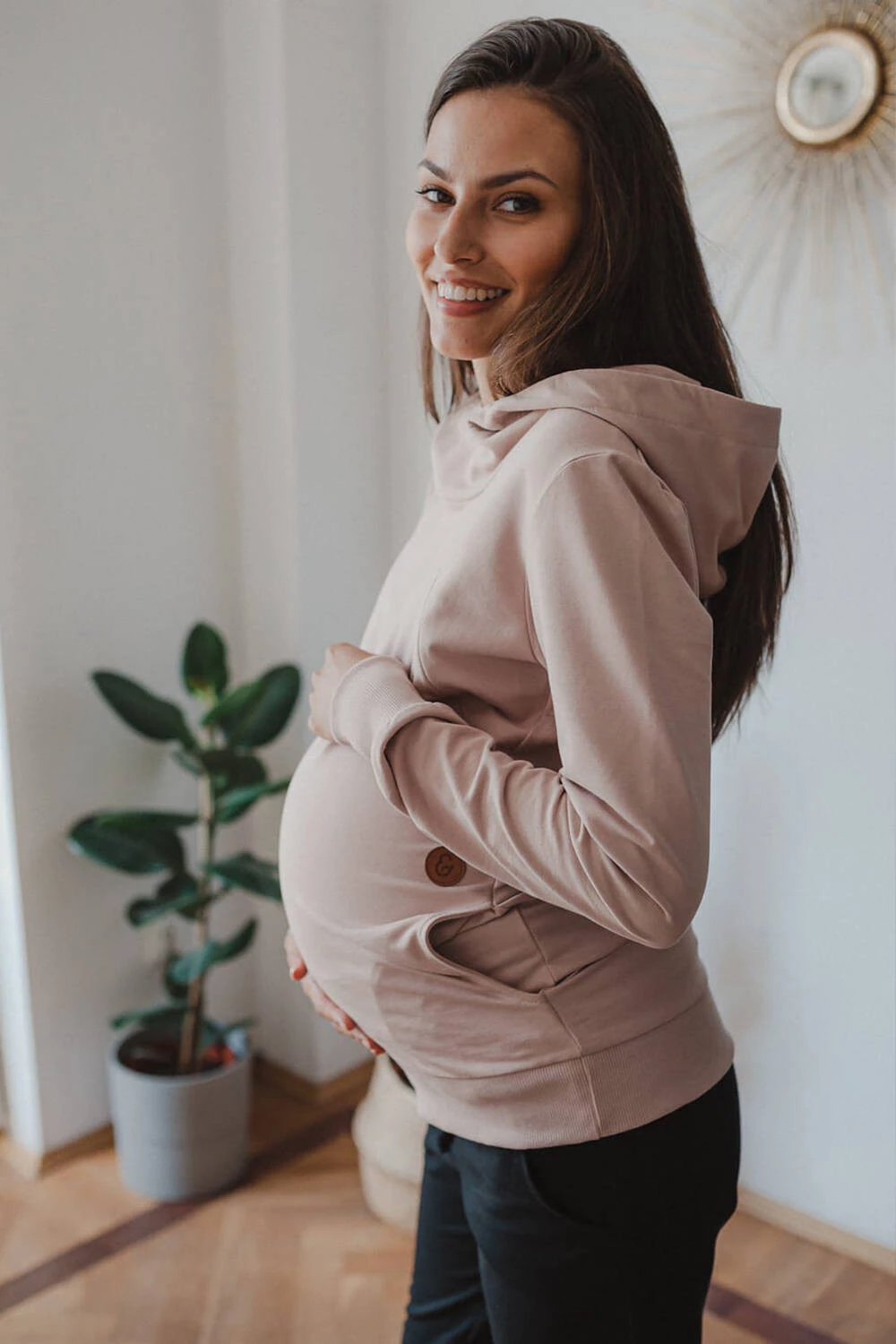 Bluza ciążowa i do karmienia z kapturem Milk Please beżowa