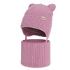 Czapka i komin dla dziewczynki zimowy komplet, wrzosowy, 100% wełniany merino, podszyty bawełną, Frosta