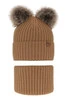 Czapka i komin dla chłopca zimowy komplet, camel, z dwoma pomponami Oxford
