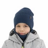 Czapka i komin dla chłopca, zimowy komplet, ciemnoniebieski, 100% wełniany merino, Gizmo
