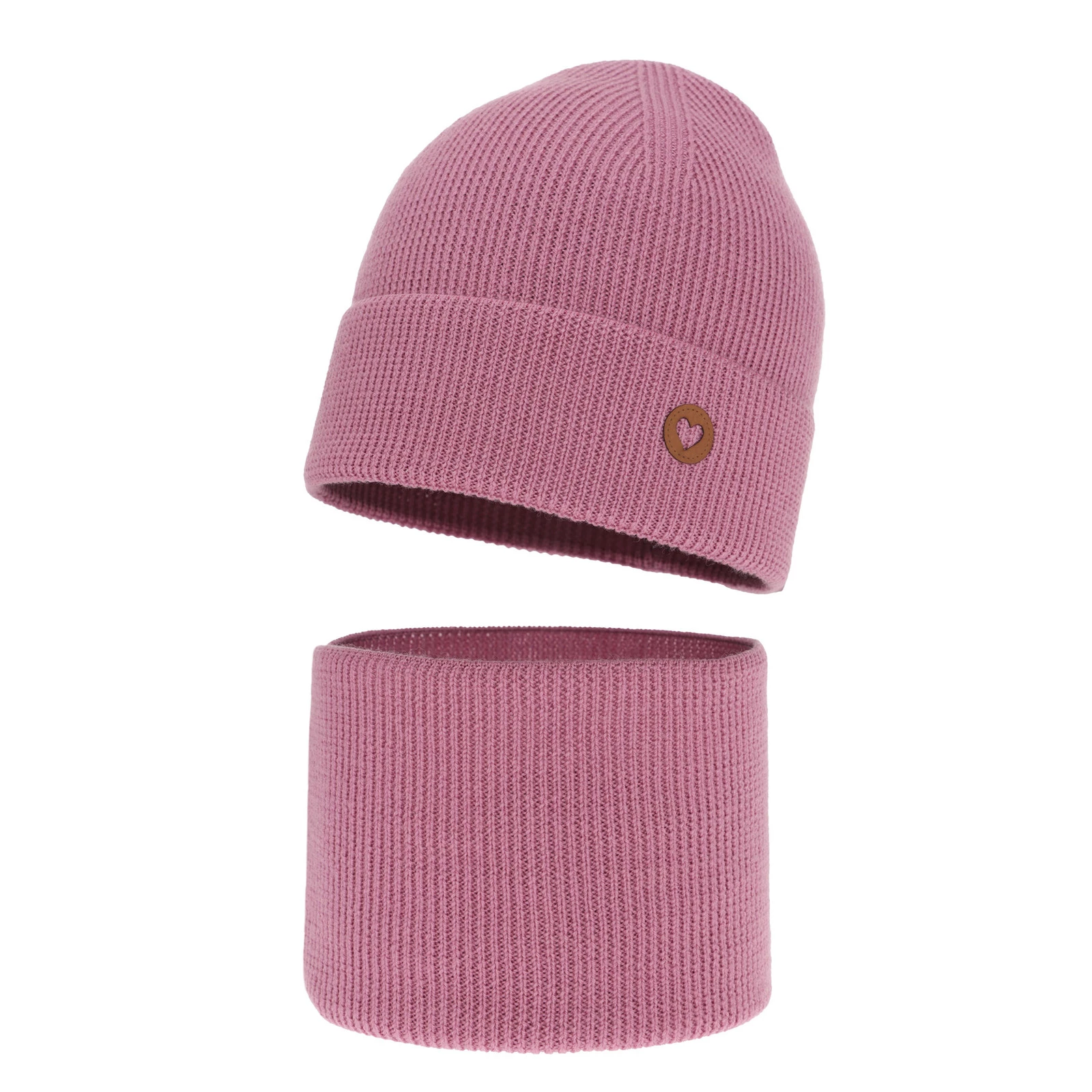 Czapka i komin dla dziewczynki jesienny, wiosenny komplet, wrzosowy, 100% wełniany merino Brook