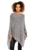 ELEGANCKIE AŻUROWE PONCHO CIEPLUTKIE JASNY SZARY