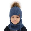 Czapka i komin dla chłopca zimowy komplet, khaki, z pomponem Indigo