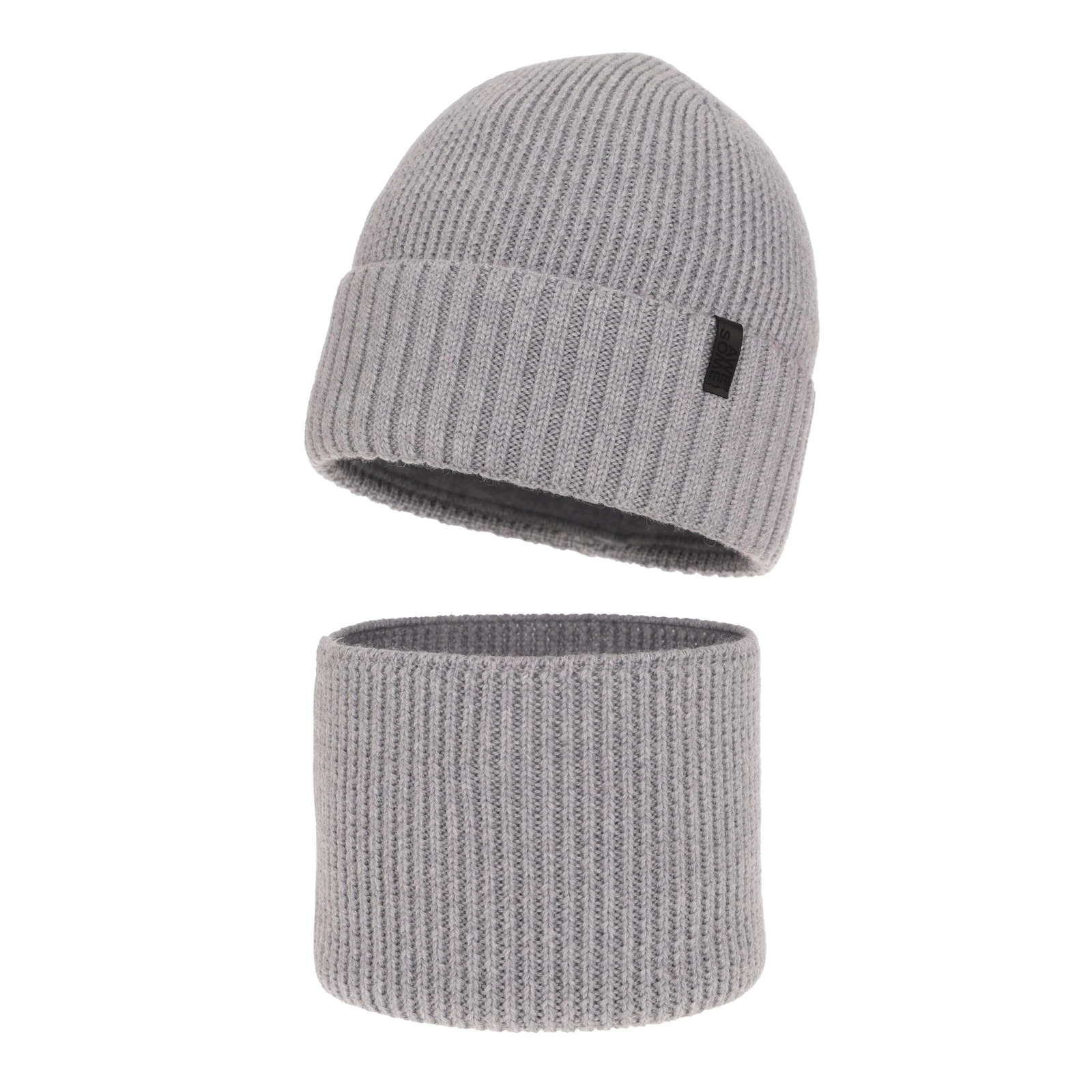 Czapka i komin dla chłopca, zimowy komplet, 100% wełniany merino, z podszyciem z wełny merino, szary Harbin
