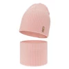Czapka i komin dla dziewczynki jesienny, wiosenny komplet, różowy, 100% wełniany merino Chelsie