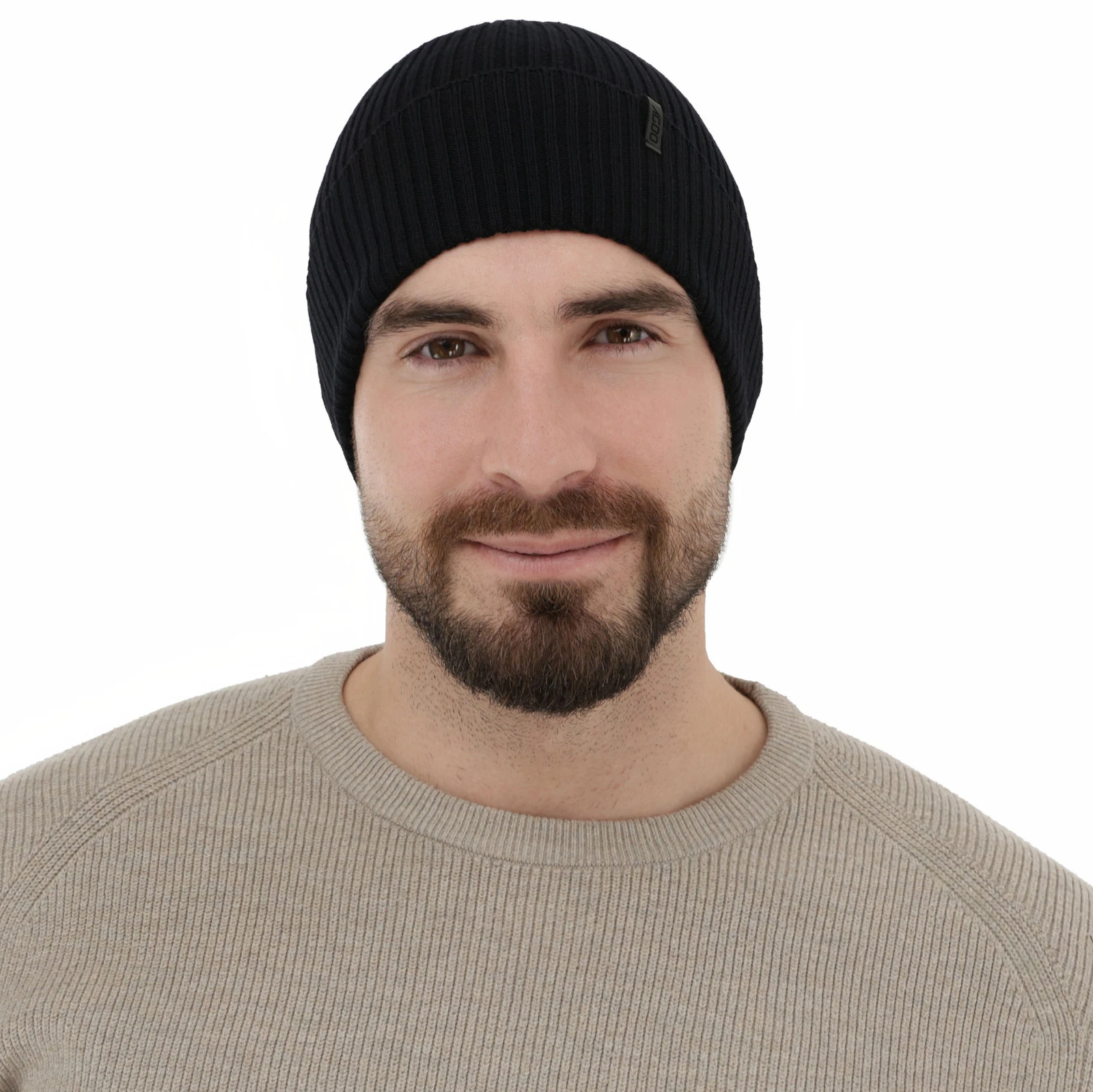 Czapka zimowa męska, czarna, 100% wełniana merino Thorin