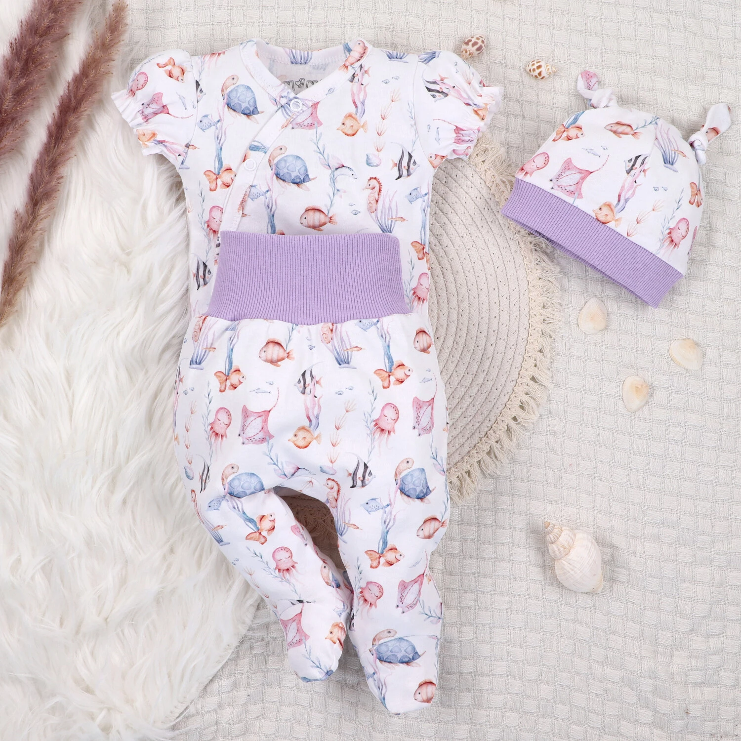 Półśpiochy Niemowlęce Underwater World Z Bawełny Organicznej Podwodne Zwierzątka Biały