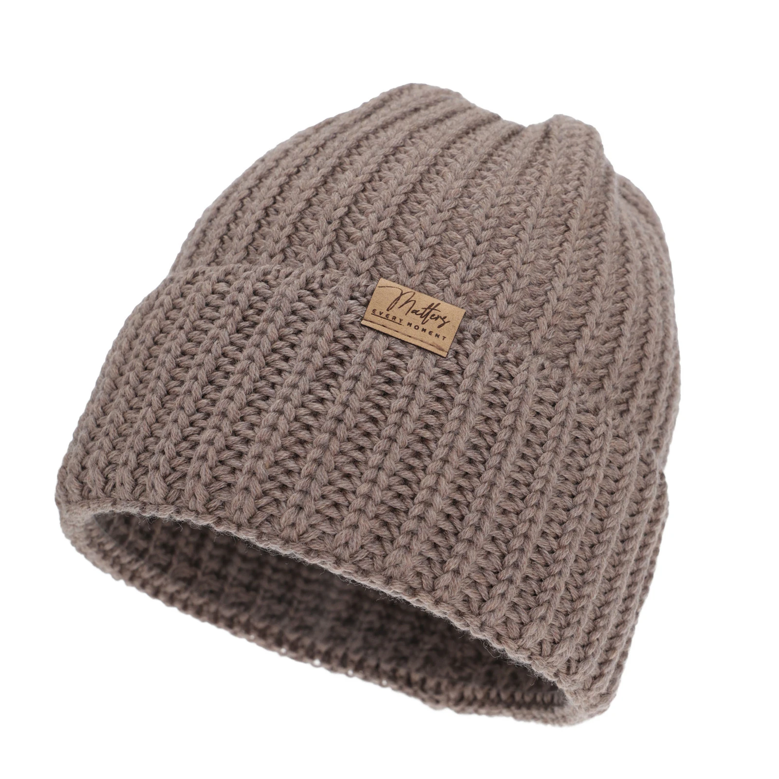 Czapka zimowa damska, ciemnobeżowa, 100% wełniana merino Lano