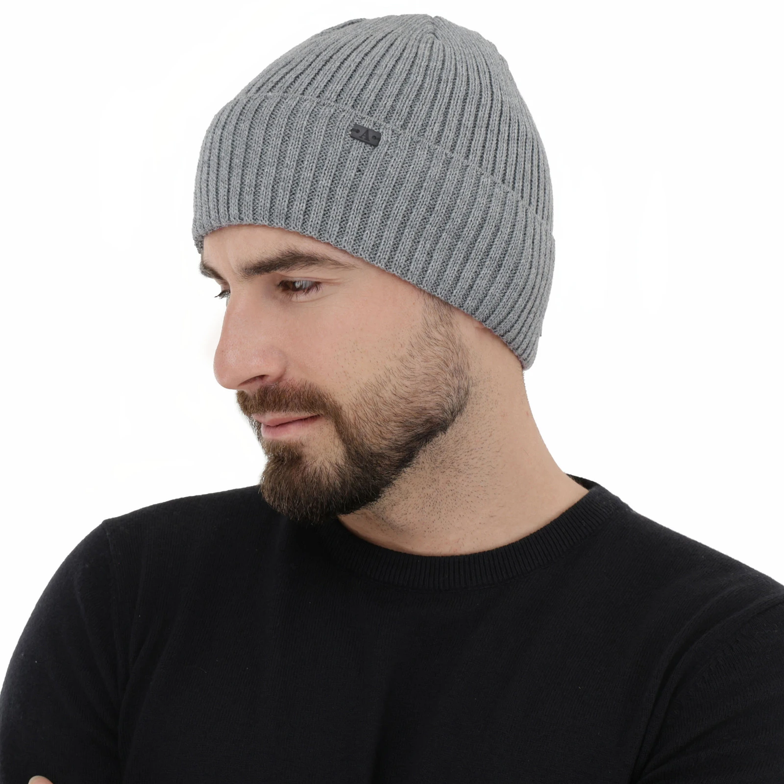 Czapka zimowa męska, jasnoszara, z wełną merino Darino