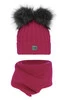 Czapka i szalik dla dziewczynki zimowy komplet, różowy, z dwoma pomponami Zenda