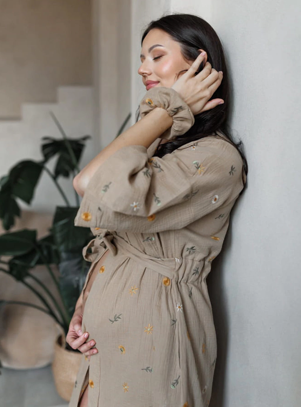 Szlafrok kimono ciążowe z muślinu HERBAL LATTE