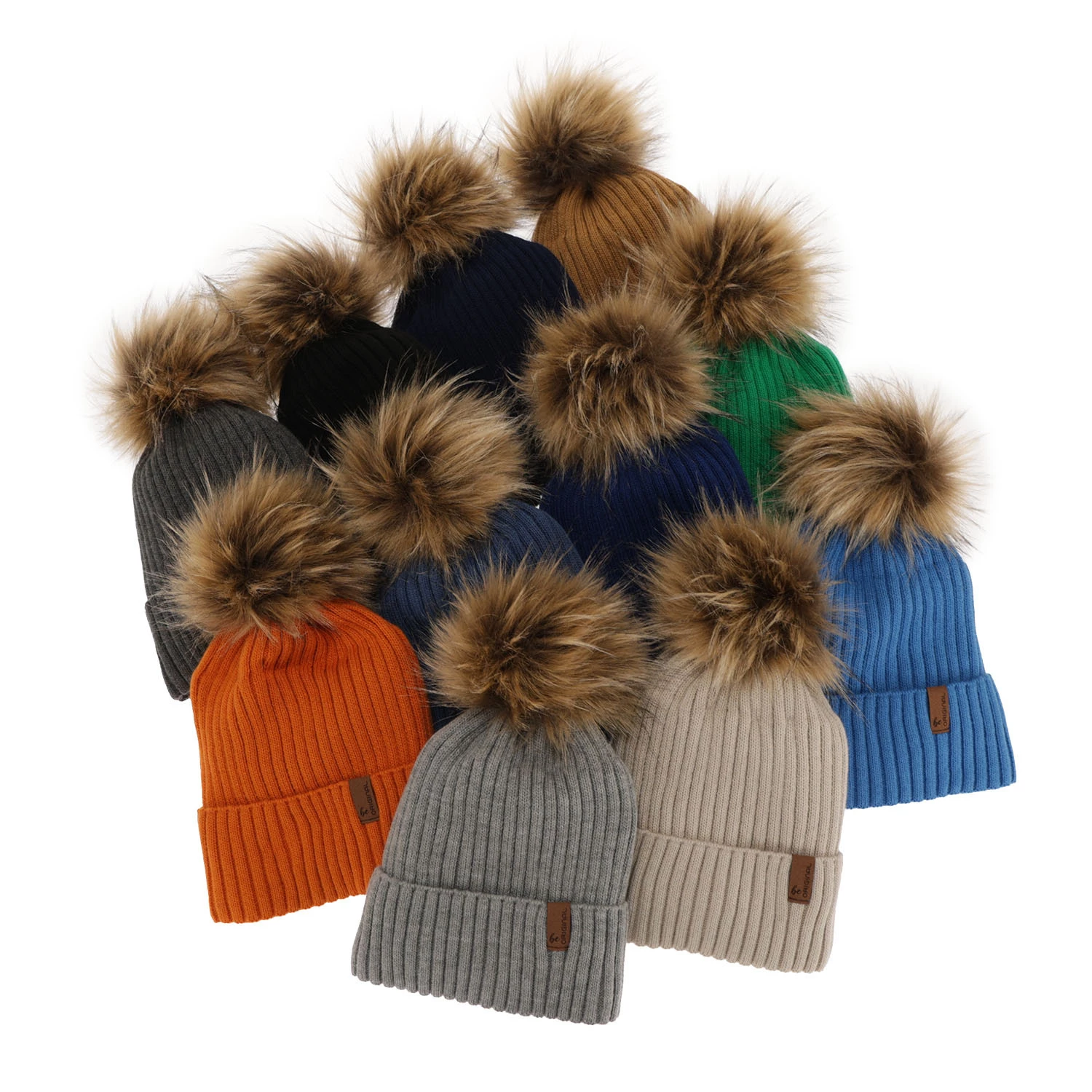 Czapka i komin dla chłopca zimowy komplet, camel, z pomponem Onyks