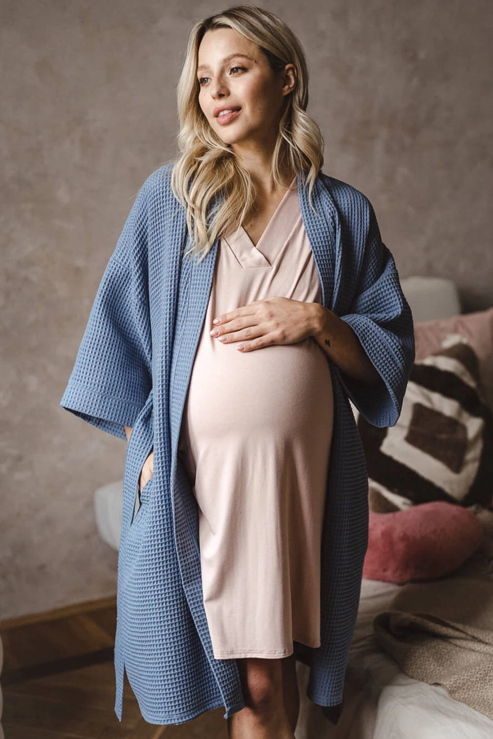 Bambusowa koszula nocna ciążowa i do karmienia Moon pudrowy róż