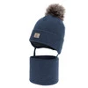 Czapka i komin dla chłopca zimowy komplet, ciemnoniebieski, 100% wełniany merino,  podszyty bawełną, Snorin