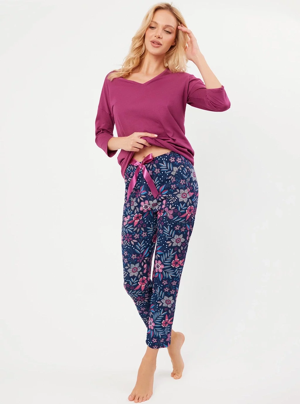 Folk piżama damska 3/4 rękaw - jeżyna