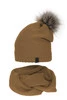 Czapka i komin damski zimowy komplet, camel, z pomponem Kaliana