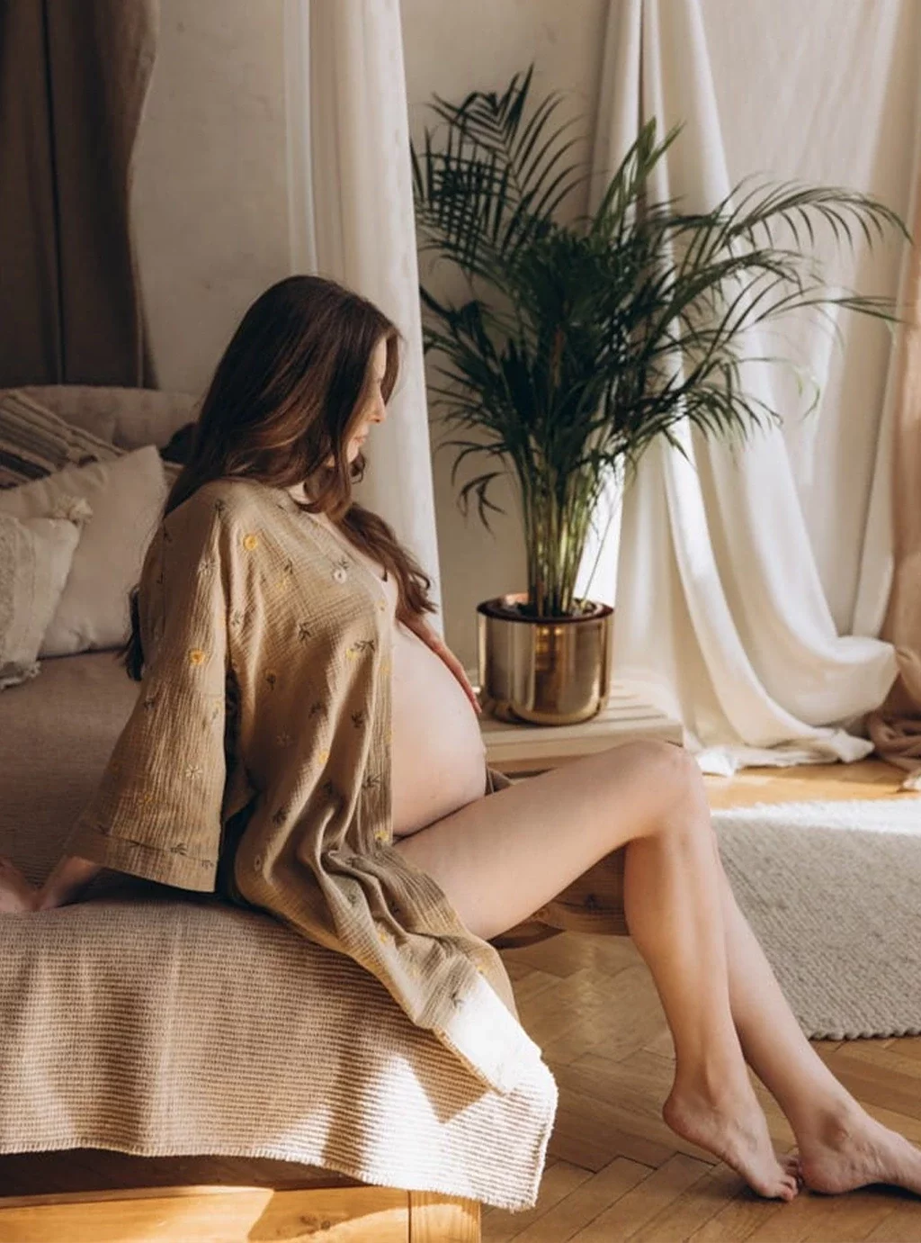 Szlafrok kimono ciążowe z muślinu HERBAL LATTE