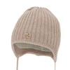 Czapka zimowa dla chłopca, beżowa, wiązana, 100% wełniana merino, podszyta polarem merino, Buno